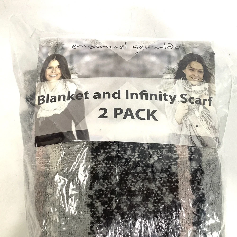 NWT Emanuel Geraldo Blanket Infinity Scarf‎ 2 Pack Super Soft Gray Pink Womans